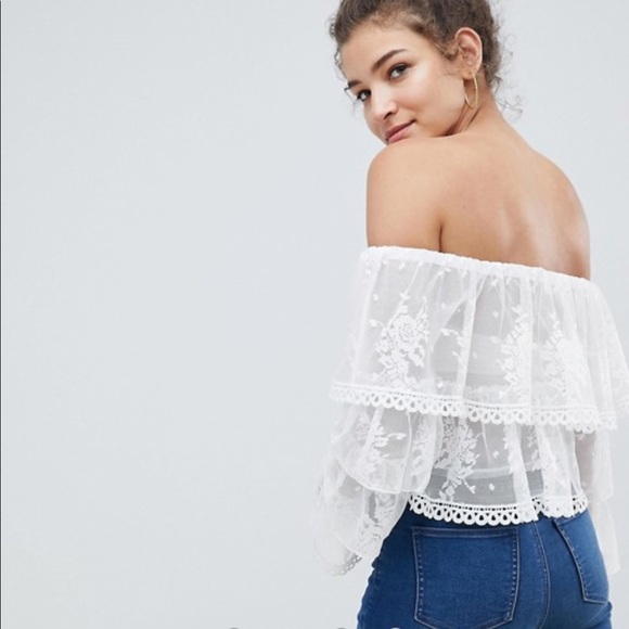 ASOS Tops - ASOS White Lace Long Sleeved Crop Top